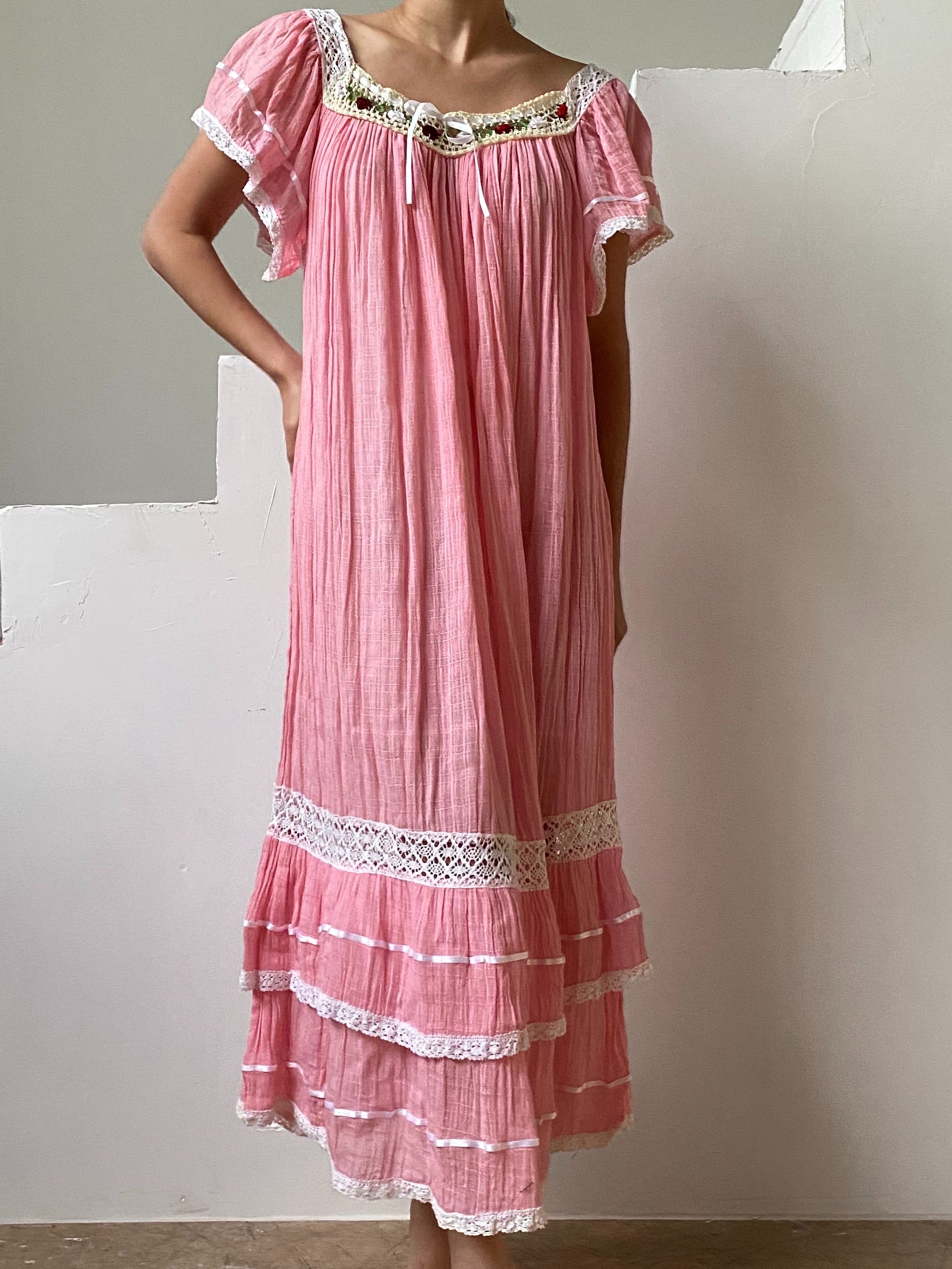 1970s Pink Gauze Dress - OSFM - G O S S ...